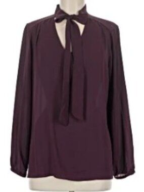 Adrienne Vittadini Womens Tie-Neck Long Sleeve Blouse Plum - Size Medium